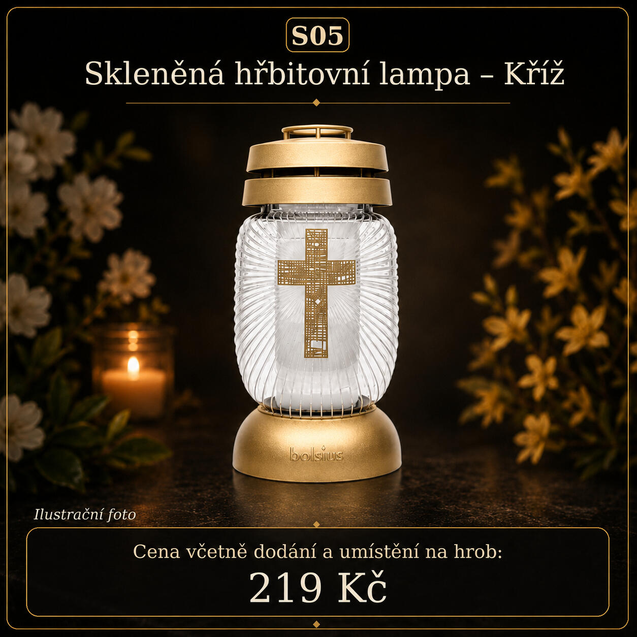 Skleněná lampa Kříž