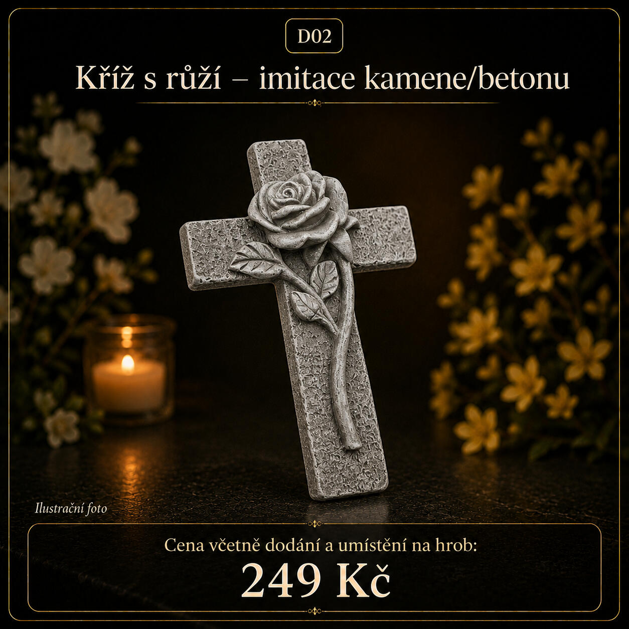 Kříž s růží, imitace betonu