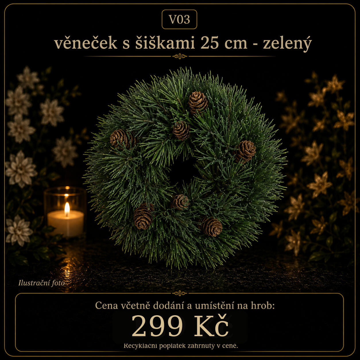 věneček s šiškami 25 cm - zelený věneček s šiškami 25 cm - zelený