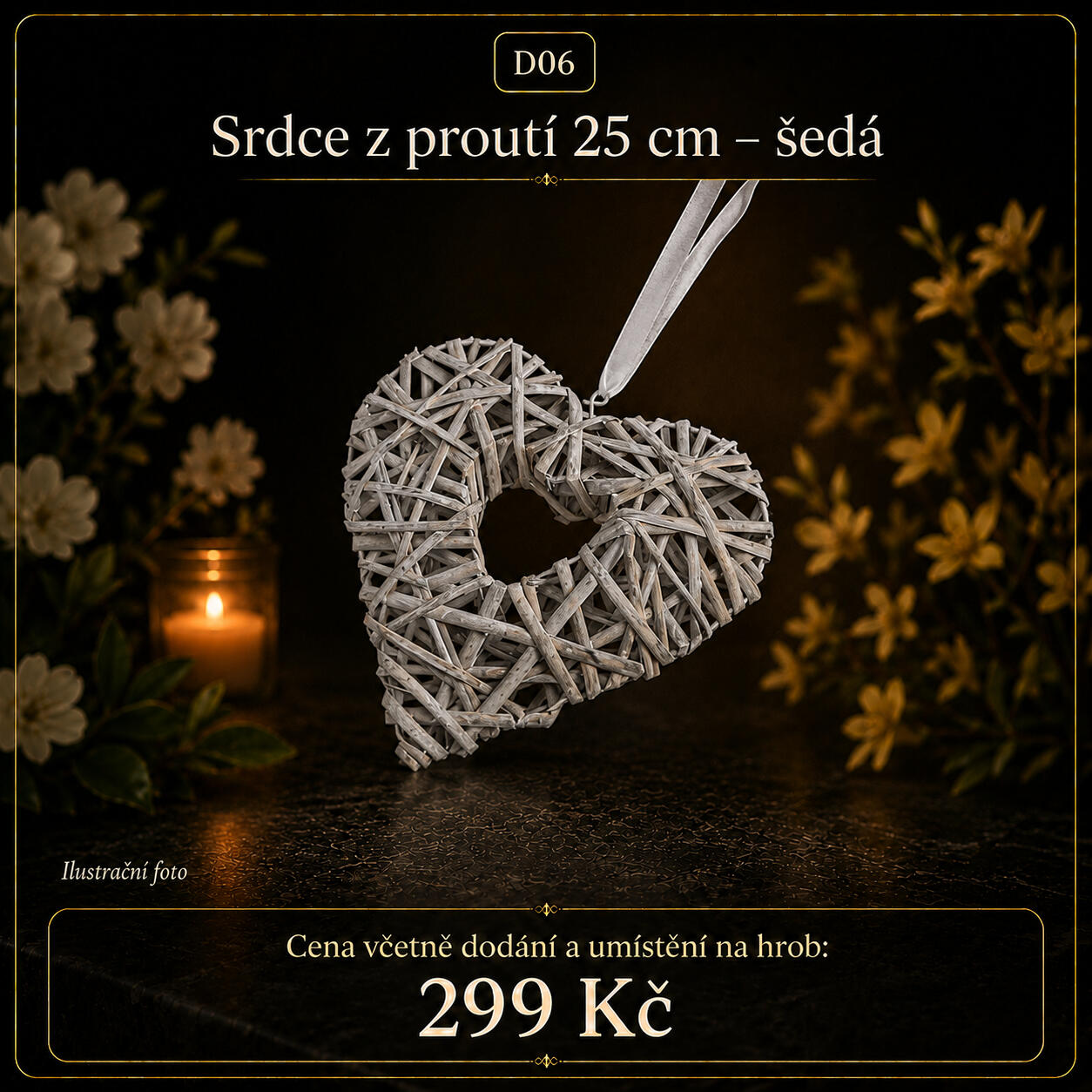 Hřbitovní dekorace Srdce z proutí 25cm