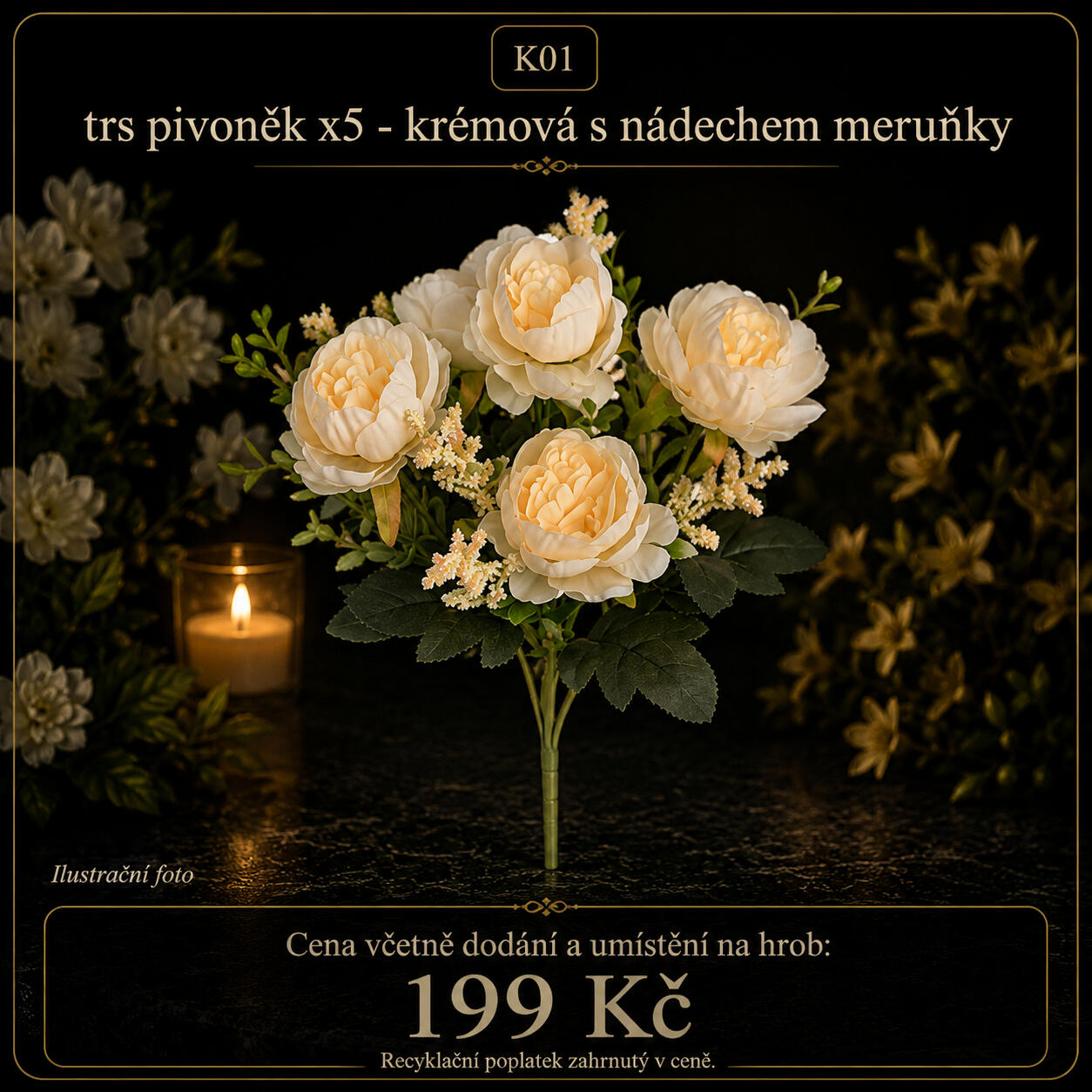 Trs pivoněk (5x) - krémová Umělá kytice