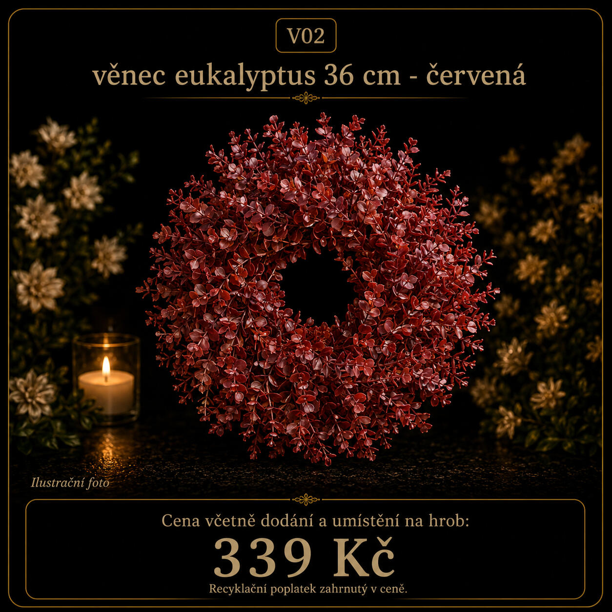věnec eukalyptus 36 cm - červená věnec eukalyptus 36 cm - červená