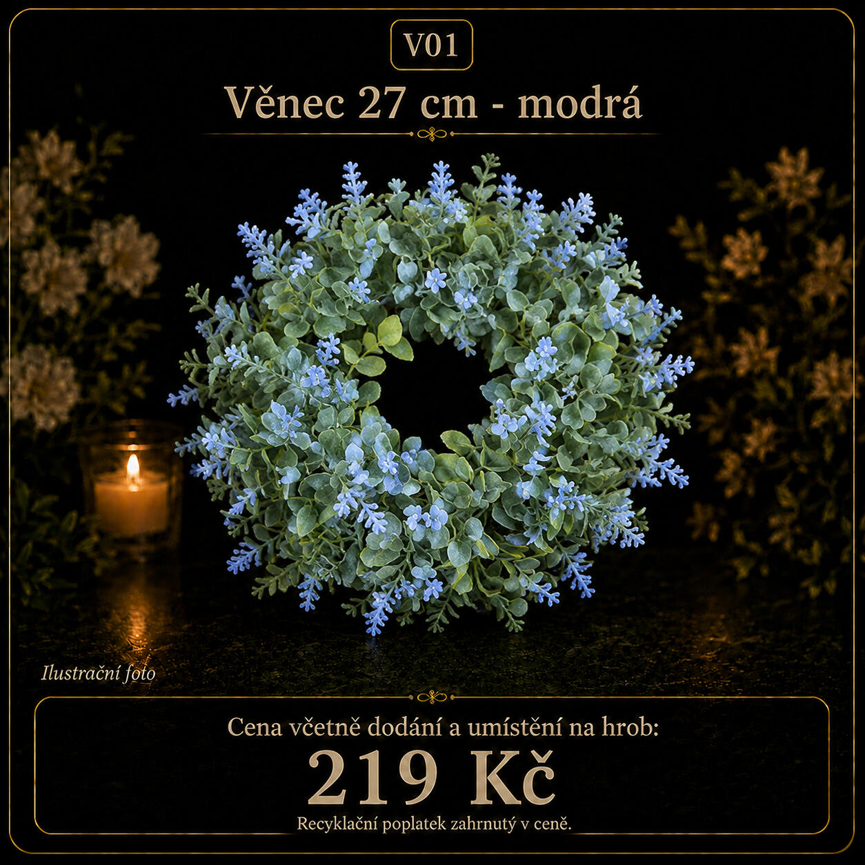 věnec 27 cm - modré kvítí